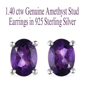 1.40 ctw Genuine Amethyst Stud Earrings in 925 Sterling Silver